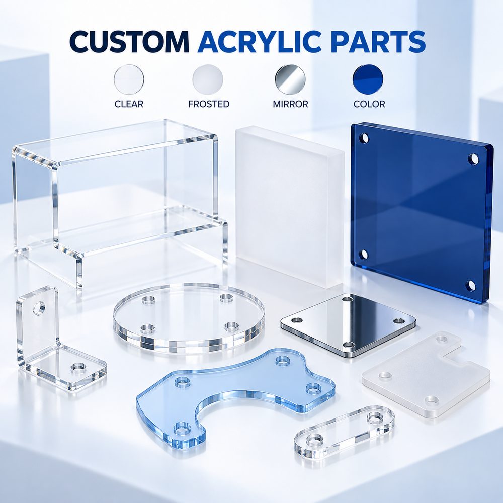 Acrylic colors and finishes: clear, frosted, mirror, color
